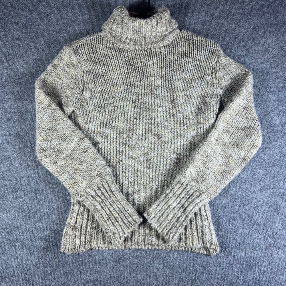 Berretti Womens Merino Wool Blend Chunky Knit Turtleneck Sweater Beige Brown M